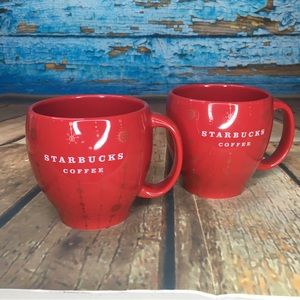 RARE Set of 2 Red 2006 Starbucks Holiday Mugs Iridescent Ornaments & Snowflakes